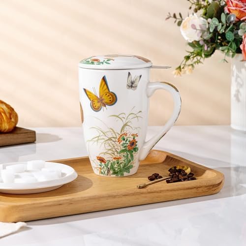 AmorArc Tea Cup With Infuser and Lid, 18oz Loose Leaf Tea Mug With Steeper