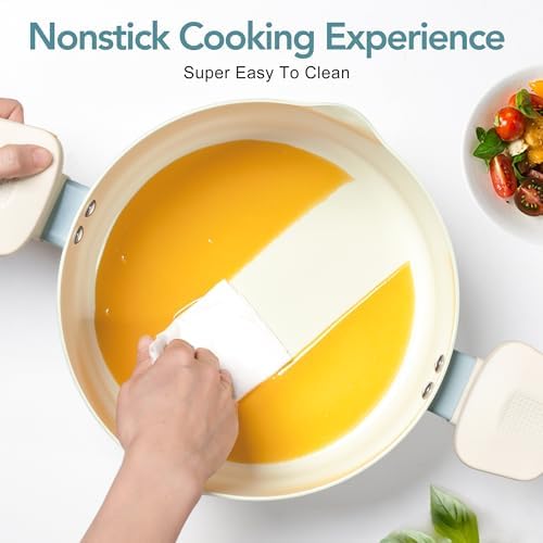 MICHELANGELO 6 Qt Ceramic Nonstick Pasta Pot with Strainer Lid, Soft Aqua