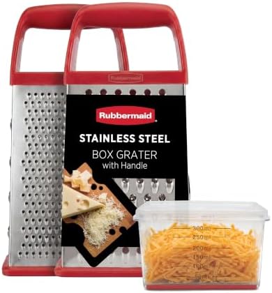 Rubbermaid EZ Grip Box Grater, Stainless Steel Cheese Grater & Container - BPA Free Multi-Surface Cheese Shredder & Food Grater for all Vegetables | Graters for Kitchen -Non-Slip Base, Dishwasher Safe