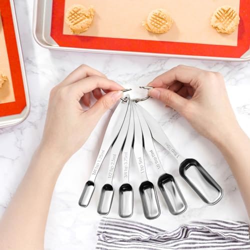 FANGSUN Stainless Steel Measuring Spoons Set of 6, Narrow Design