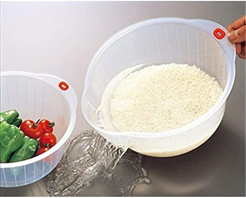 Inomata Plastic Japanese Rice Washing Bowl with Strainer, 2 quart