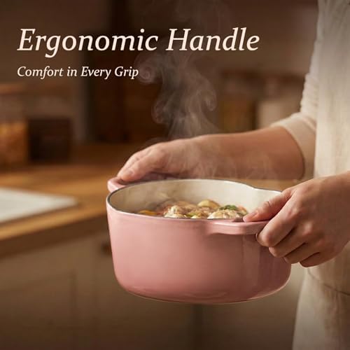 Overmont Enameled Cast Iron Dutch Oven - 2QT Pink Heart-Shaped Mini Pot