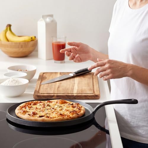 10 Inch Cast Iron Round Griddle, Seasoned Skillets with Ring Handle, Heat Resistant Griddle for Pancakes, Tortillas, Pizza, Durable Griddles Pan for Stove Top Oven Safe for Cooking