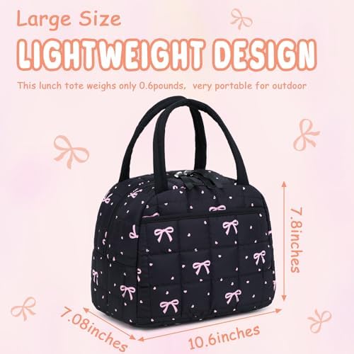 BTOOP Lunch Box for Women Men Cute Corduroy Lunch Bags Large Capacity Insulated Lunch Tote Bag For Work Travel Or Picnic (Pink Bow)