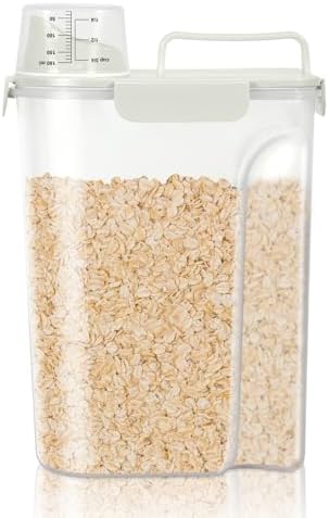TBMax Airtight Rice Container 10 Lbs, Cereal Dispenser, Pet Cat Dog Food Storage Container, Plastic Kitchen Pantry Food Storage Holder with Cup -Beige