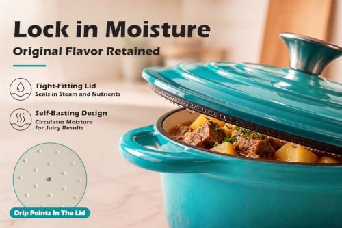 Leonyo 4-Quart Enameled Cast Iron Dutch Oven Pot with Lid, Lake Green