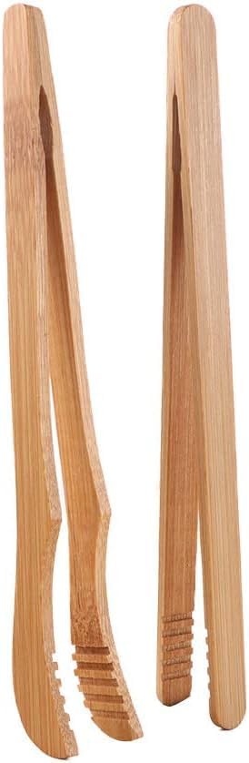 2Pcs Bamboo Toaster Tongs 6.6in/7in Long Tongs Food Clip Kitchen Tongs for Tea Bread Pickle BBQ Salad, Cooking and Holding, Cooking Tongs, Cooking Utensils(1 straight and 1 bent)