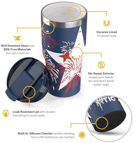 RTIC 20oz Essential Tumbler with Lid, Ceramic Lined, Fireworks