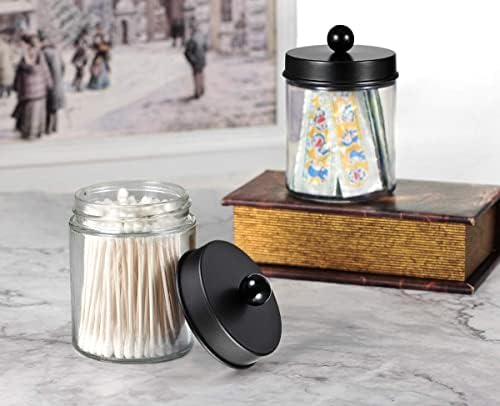 Amolliar Glass Apothecary Jar Qtip Holder Metal Lids 4pc/Black