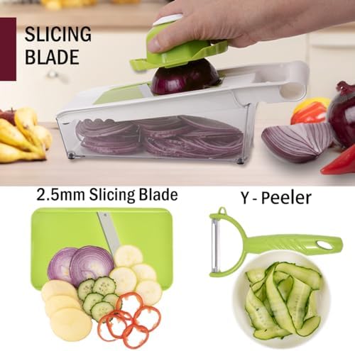 NACOLUS Cheese Grater with Container,5 In 1 Mandoline Slicer for Kitchen,Multi Purpose Vegetable Slicer, Easy to Clean Vegetable Chopper,Cheese Shredder,Julienne Slicer and Peeler