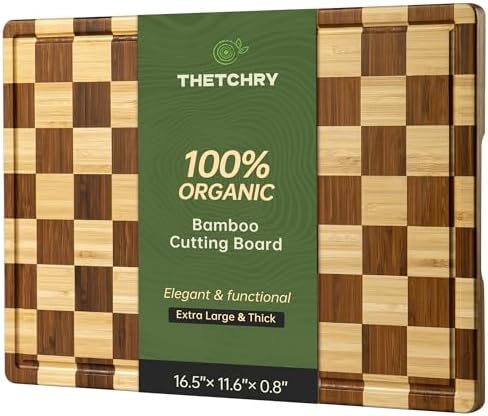 THETCHRY Checkered Cutting Board for Kitchen, Bamboo Wooden Cutting Board