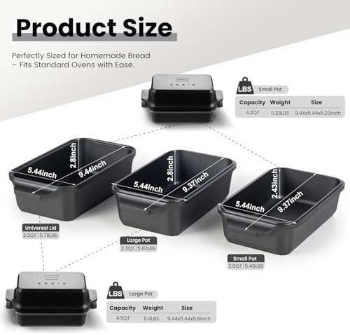 Cast Iron Loaf Pan with Lid, 9×5 Dutch Oven for Sourdough Bread Baking, Dutch Oven Pot with Lid for Bread Baking, Bread Pans for Baking, Pre-Seasoned (3 pieces, 2.2 QT Each)