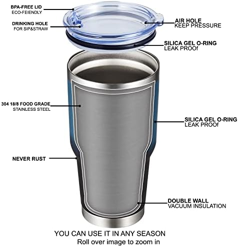 MEWAY 30oz Insulated Tumbler With Lids and Straws,Stainless Steel Double Vacuum Coffee Tumbler Cup, Brush, Durable Powder Coated Coffee Cup for Cold & Hot Drinks(Blue Black, 8 PACK)