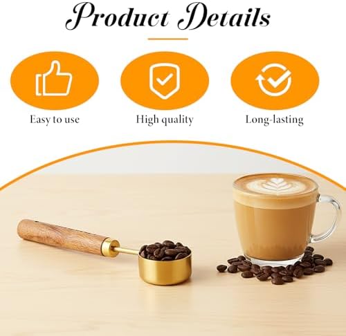 Gold Measuring Spoons Set of 4, Stainless Steel Coffee Measuring Scoop with Wooden Handles Teaspoon Measuring Cups for Coffee Tea Spices Cooking Baking