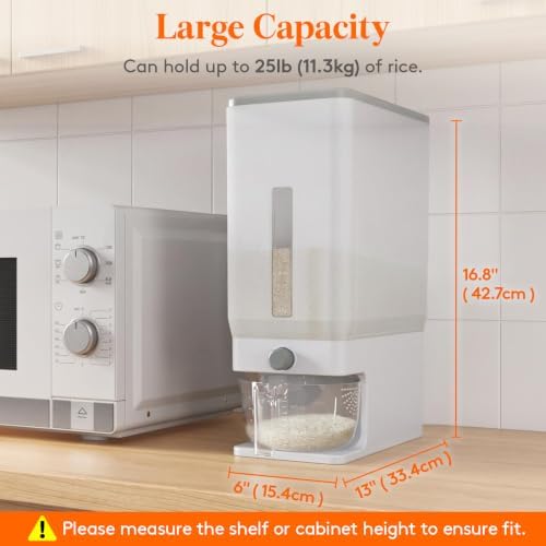 Lifewit Rice Dispenser 25 Lbs, Airtight Storage with Cup, 2 Pack Clear