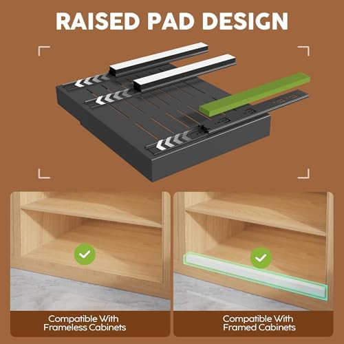 Seinloes 4 Pack Expandable Pull Out Cabinet Organizer 21"Deep With Raising Pad for Framed Cabinets,Slide Out Drawers With 4pcs Divider Racks,No Drill Roll Out Shelf,Adjustable Width 12.05"-20.4"Black
