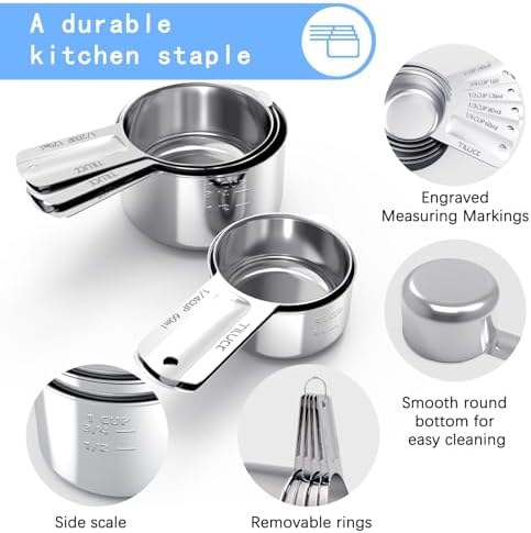TILUCK Stainless Steel Measuring Cups Set,Kitchen Gadgets for Cooking & Baking,Set of 5