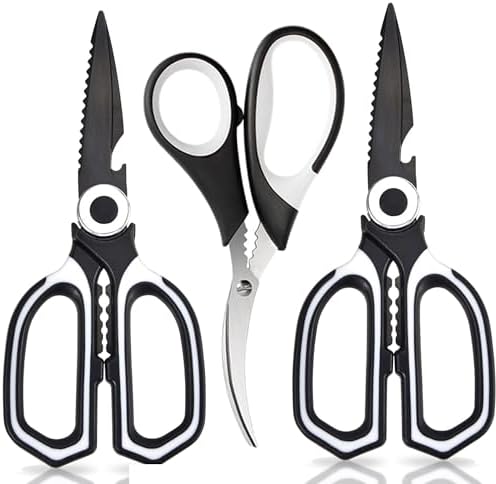 OMDAR 3-Pack Titanium Coated Kitchen Scissors – Rust-Resistant, Includes Magnetic Safety Cover for Easy Magnetic Mounting
