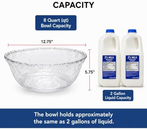 S.G Premium Quality 2 Gallon / 8 Quart Clear Plastic Punch Bowl - Embroidered Design with Elegant look Serving Bowl. (Punch Bowl Only)