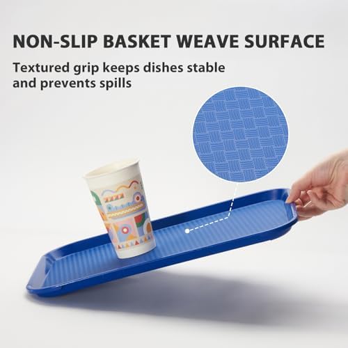 CURTA 6 Pack Blue Lunch Trays, 12x16 Inch Plastic Serving Tray
