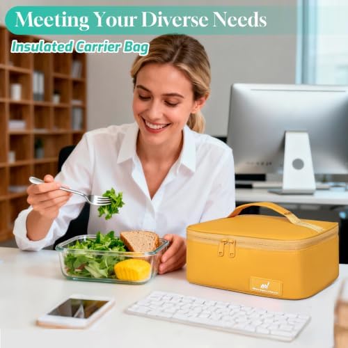 NOL Insulated Lunch Bag for Adults –Compact Cooler Lunch Box with Food-Grade Lining, Waterproof Lunch Bag for Work, Travel | Portable Thermal Meal Tote with Handle,Earth-yellow