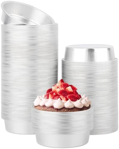 Beasea Aluminum Ramekins, 200 Pack 4" 7.3oz 215ml Mini Disposable Baking Foil Cups No Lids Ramekin Cup Cupcake Aluminum Baking Cups for Party - Silver