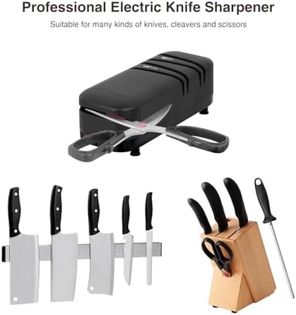 Professional Knife Sharpener Tool, Electric Knife Sharpener for Home, 2-Stages Scissors Knives Quick Sharpening & Polishing for Kitchen, Black