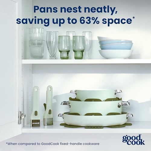 GoodCook Ceramic Sauce Pan with Removable Handle & Lid, Induction Compatible, Nonstick and Oven Safe, 3-Quart, Sage Green