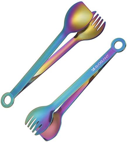 MSY BIGSUNNY Multicolor Small Serving Tongs - 6 Inches Premium Stainless Steel Appetizer Tongs, Set of 4