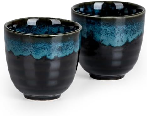 Ceramic Japanese Tea Cups, 5 oz Tea Cup, Asian Teacup, Teacups, Set of 2 (Nebula Blue, 2 pcs)
