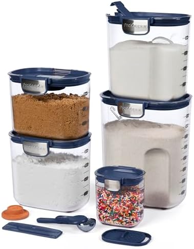 ProKeeper+ Airtight Food Storage Container Set – Clear Plastic Flour and Sugar Canister Set with Magnetic Accessories for Kitchen Organization (Navy, 9-Piece)