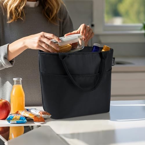 Aosbos Black Lunch Tote Bag,Insulated Lunch Bag For Women,Work,Office