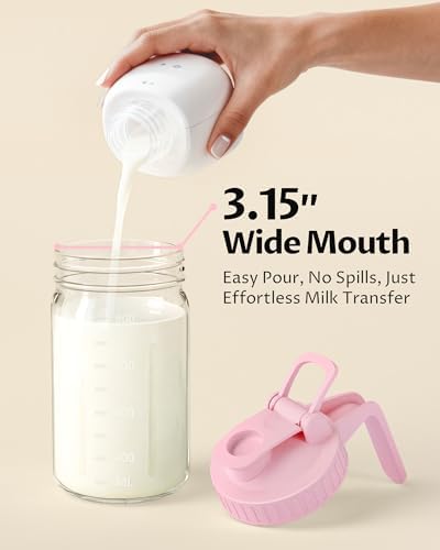 Mason Jar Pitcher Set of 2, 32oz (1quart) Glass Breast Milk Pitcher with Lid