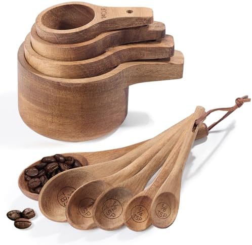 10 Piece Measuring Cups and Spoons Set, Handcrafted Acacia Wood