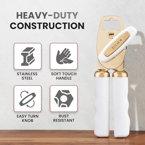 Zulay Kitchen Manual Can Opener Heavy Duty Patented Stainless Steel, Gold