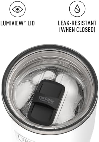 THERMOS Icon Series 24oz Stainless Steel Tumbler with Slide Lock Lid, Leakproof, Fits Cupholder, Dishwasher Safe, Griptec™ Non‑Slip Base, Keeps Drinks Hot 6 Hrs/Cold 22 Hrs, Snow