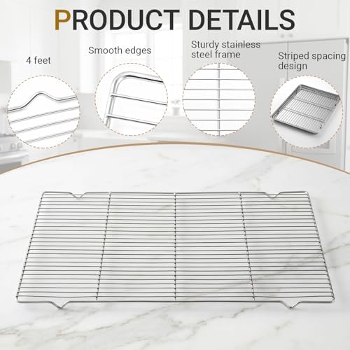 Lounsweer 4 Pcs Cooling Racks, 21L X 13W X 1H Stainless Steel Wire Rack for Baking Sheet, Large Cookie Cooling Rack, Oven Safe Cooking Racks for Sheet Pan, Dishwasher Safe, 2/3 Size