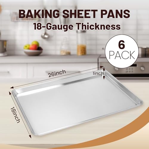 BIEAMA 6 Pack 26" x 18" Full Size Baking Sheet Pan, Aluminum Commercial Pan