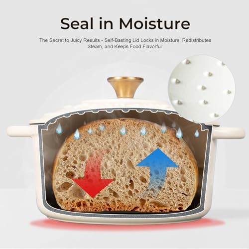 Parmedu 5.5QT Enameled Cast Iron Dutch Oven for Sourdough Bread White
