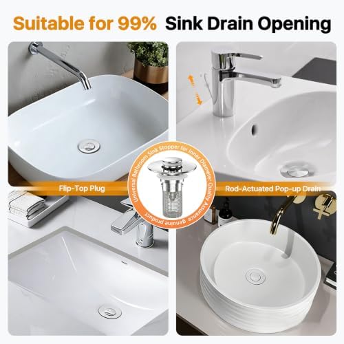 Bathroom Sink Drain Strainer Hair Catcher, Pop Up Universal Sink Drain Stopper with Removable Drain Filter Basket,Stainless Steel Drain Filter Cover Replacement, Sink Plug, Sink Trap,Drain Screen