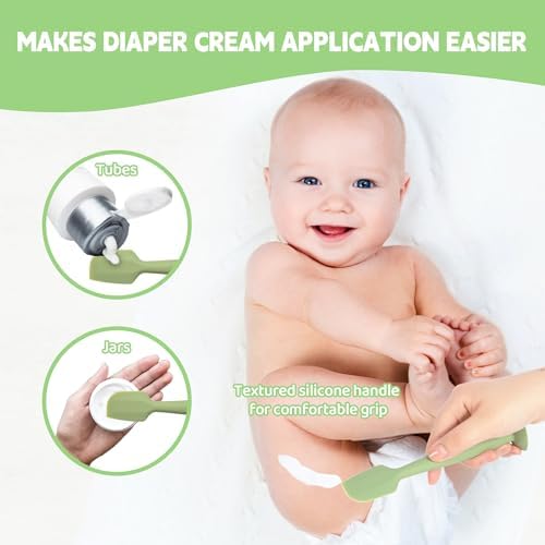 Butt Spatula Baby Diaper Cream spatula 3 Pcs with 3 Storage case,Soft Silicone Diaper Cream Applicator Bum Butt Paste spatulas Brush with Suction Base,Large diaper Rash cream Applicator