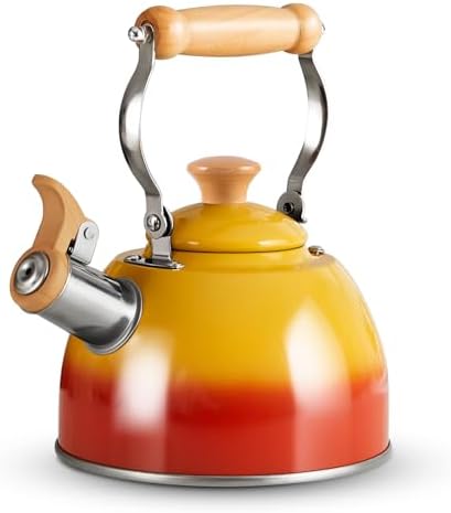 ROCKURWOK 1.6 Qt Tea Kettles Stovetop Whistling Fast Boil, Orange