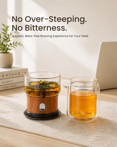 ZENS Glass Infuser Teapot, One Touch Tea Maker for Loose Leaf Tea, Teak