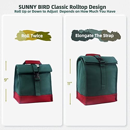 SUNNY BIRD Insulated Lunch Bag Rolltop Lunch Box (Green)