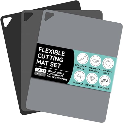 July Home Cutting Board Alternative for Kitchen - Extra Thick Flexible Plastic Cutting Board Set of 3, Non-Slip, BPA-Free, Easy to Clean, Colored Cutting Mats for Cooking, Durable Chopping Sheets