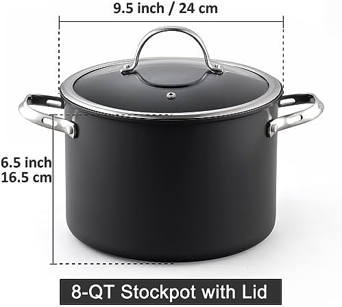 Cooks Standard Classic 8-Quart Stock Pot Dutch Oven Casserole with Glass Lid, Hard Anodized Nonstick Stockpot, Not Induction, Black
