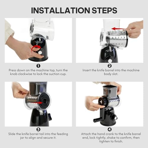 Rotary Cheese Grater Shredder 3-in-1 Hand Crank Suction Base