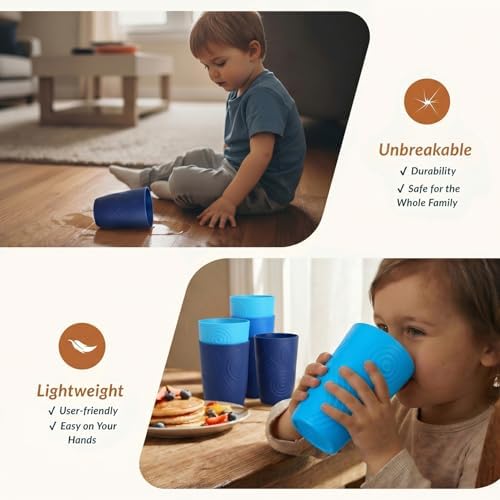 Homienly Wheat Straw Cups 16oz,Unbreakable Cups-6 PCS Freezer and Dishwasher Safe Cups for outdoor gatherings,Picnic,Travel-Blue Sky