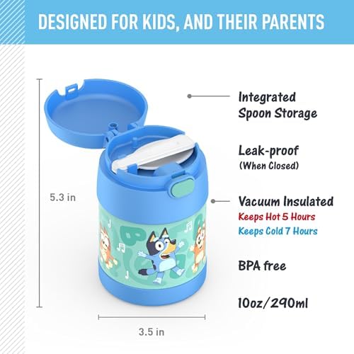 THERMOS FUNTAINER Kids Food Jar with Spoon, Bluey, 10 Ounce (Pack of 6)