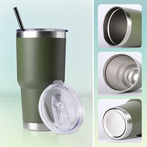 DOMICARE 30 oz Tumbler with Lid and Straw, Stainless Steel Tumblers Bulk, Insulated Vacuum Double Wall Travel Coffee Mug, Durable Powder Coated Tumbler Cups (Army Green, 4)